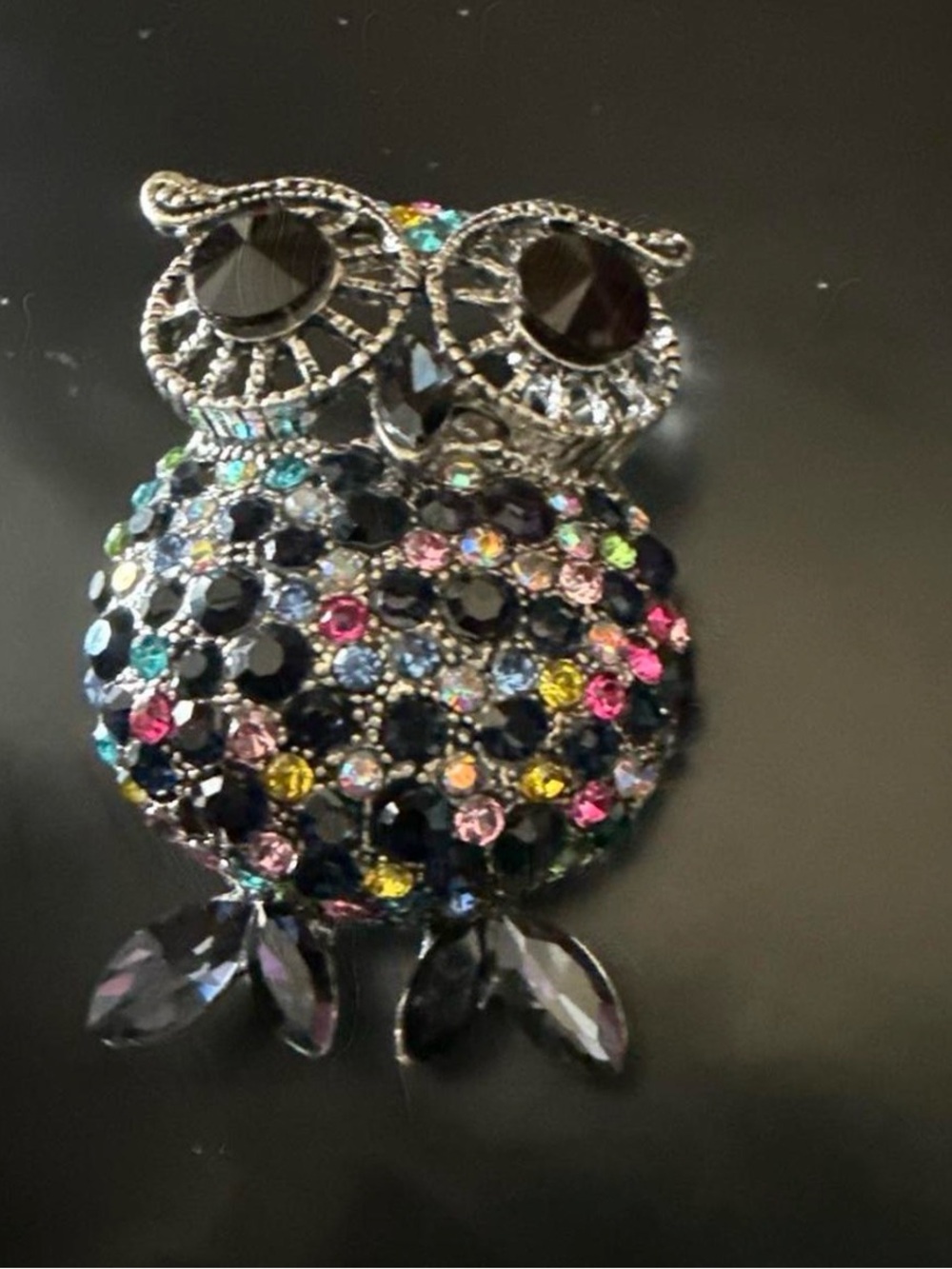 Multicolor Crystal Owl Brooch Pin - Sparkling Women's Jewelry